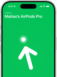 iPhone 17 Pro, écran Localiser avec Localisation précise, texte : Matias's AirPods Pro