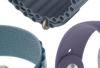 Bracelets Apple Watch Series 11 : Bracelet Sport brume violette, Bracelet Océan bleu maritime, Boucle Alpine bleu ciel