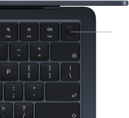 Clavier du MacBook Air, en haut à droite, montrant l’emplacement du bouton Touch ID